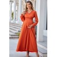 thumbnail image 2 of Vestido largo de maternidad OUGES manga larga con cuello en V naranja, 2 of 7