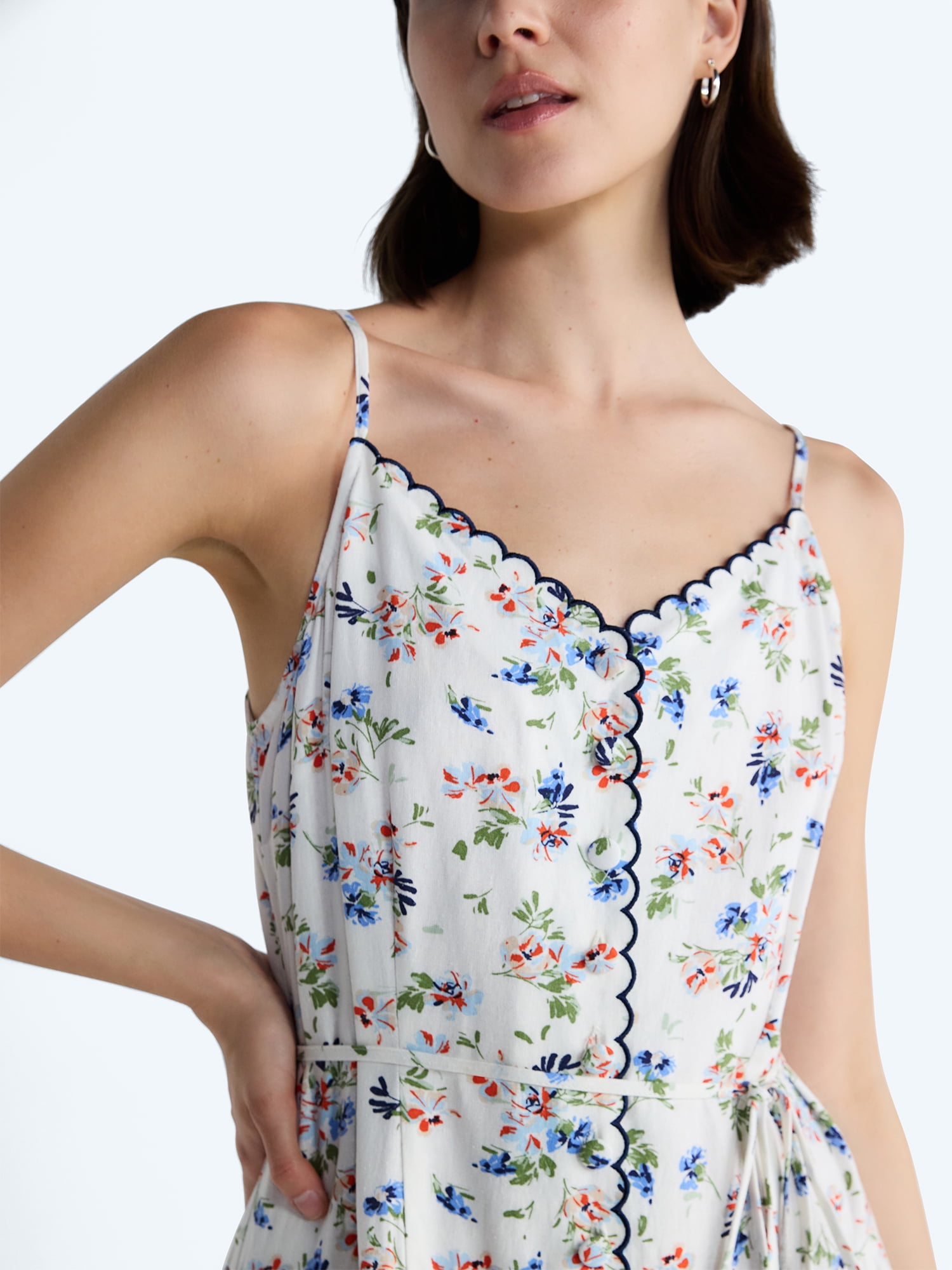 Free Assembly Women's Linen Blend Sleeveless Belted Midi Dress, Sizes XS-XXL