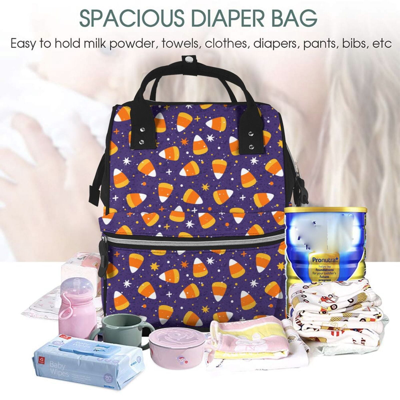 Ratiio Candy Corn (2) Mummy Backpack - Waterproof Twill Canvas, Large Capacity Diaper Bag with Multiple Pockets and Adjustable Straps