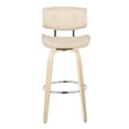 thumbnail image 6 of Lombardi 30" Mid-Century Modern Fixed-Height Barstool with Swivel in Natural Wood and Cream Faux Leather with Round Chrome Metal Footrest by LumiSource - Set of 2, 6 of 10