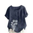 thumbnail image 3 of Holiday Sales BiZtdJrK Womens Oversized Linen Shirts Loose Fit Dressy Blouses Lightweight Casual Round Neck Tees Shirts Fashion Floral Print Vacation Beach Tops Navy XL, 3 of 5