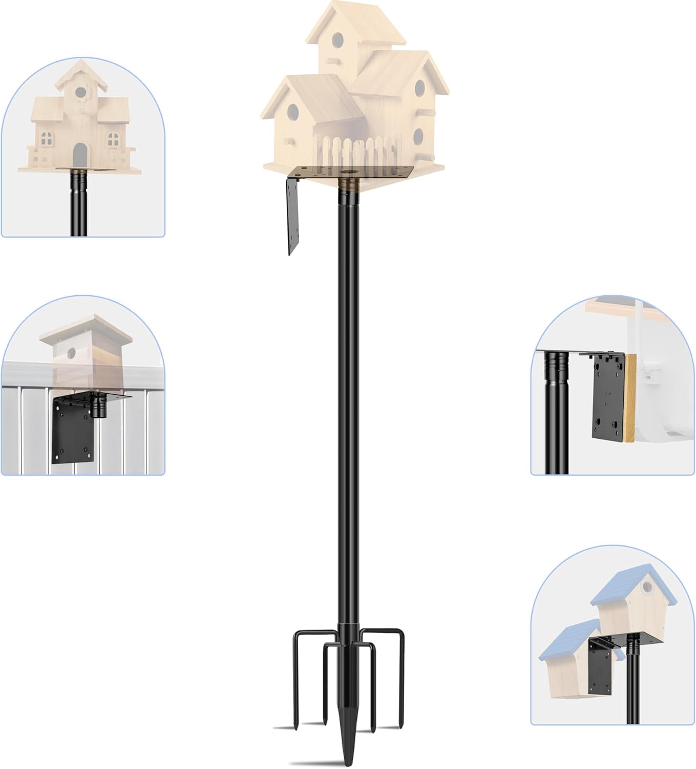 Heavy Duty 92 Inch Bird Feeder Pole Kit with Wooden Board and 5-Prong Base Adjustable Stand for Wild Bird Watching Outdoors