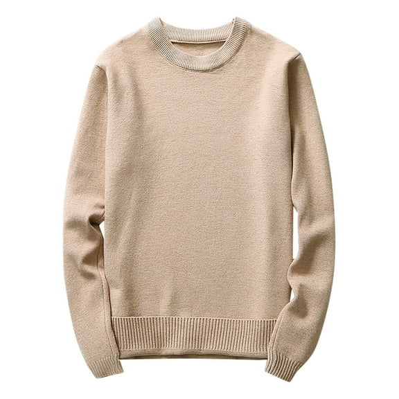 Manxivoo Sweaters for Men Male Autumn and Winter Wool Sweater Round Neck Pullover Bottoming Shirt All Matching Low Neck Top Christmas Sweater Men Beige L