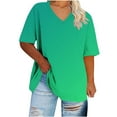 thumbnail image 2 of LADIGASU Women's Oversized Casual V-neck Short Sleeved Solid Summer Base Shirt Sports T-shirt, 2 of 6