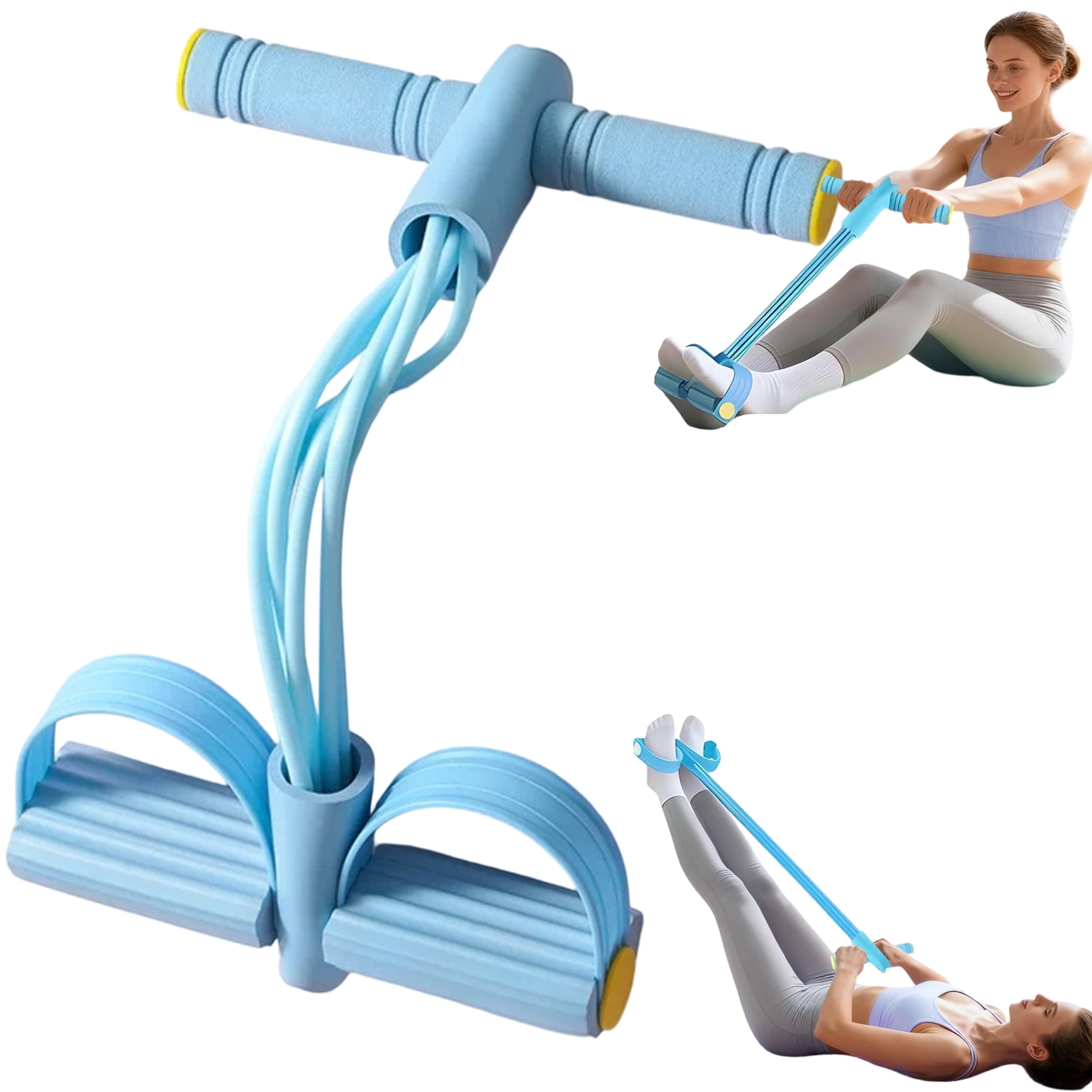 Pedal Resistance Band with Handle, 6-Tube NBR Rubber Exercise Band with Anti-Slip Foot Pedals, Full Body Workout for Arm, Leg, Ab, Pilates, Yoga
