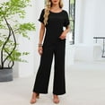 thumbnail image 2 of JGGSPWM Pajama Sets for Women 2 Piece Short Sleeve Loungewear Casual Solid Color Pj Set Loose Soft Sleepwear with Pockets Black XL, 2 of 8