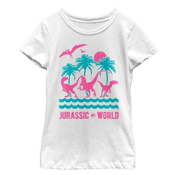 Girl's Jurassic World: Fallen Kingdom Tropical Dinosaurs  Graphic Tee White X Small