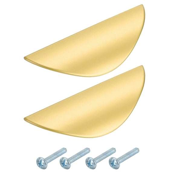 Uxcell 2 Pack Half Moon Cabinet Pull, 1.26" Hole Center Drawer Pulls Zinc Alloy Brushed Cabinet Pull Handles for Kitchen Cupboard Dresser Cabinet Hardware, Gold