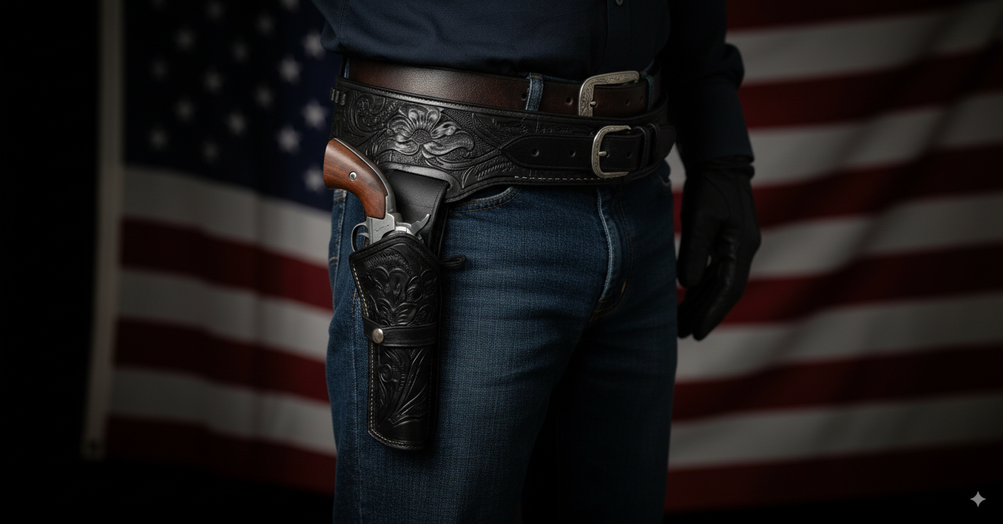 TJAYZ Western Drop Loop Leather Gun Belt and Holster, Right Hand, 44/45 Caliber, BLACK 44"