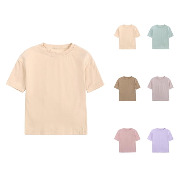 Kids T Shirts Summer Short Sleeve Cotton Plain Crewneck Basic Tees Boys Girls T Shirts 1-5 Years
