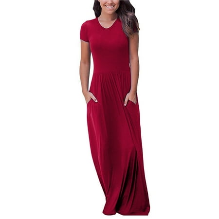 2018 Loose Long Maxi Dress Casual Plain O-Neck Short Botswana | Ubuy