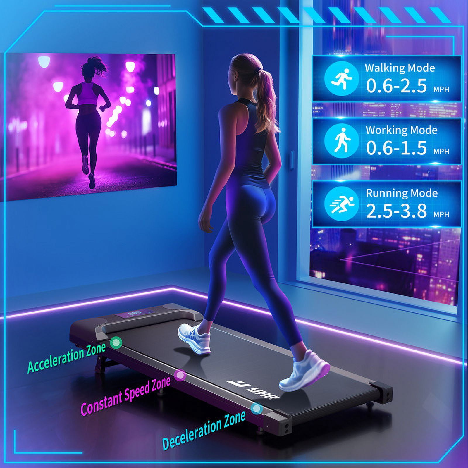YHR Walking Pad, 2.5 HP Portable Under Desk Treadmill with Incline and Remote Control for Home & Office, Speed Range 0.6~3.8mph, 300 lbs Weight Capacity