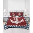 thumbnail image 2 of Full Size Quilt Bedding Set, Nautical Anchor Reversible Summer Quilt 3 Pieces, Red Navy Blue Coastal Stars Ocean Lightweight Bedspreads Coverlets with 2 Pillow Shams for All Seasons, 2 of 5