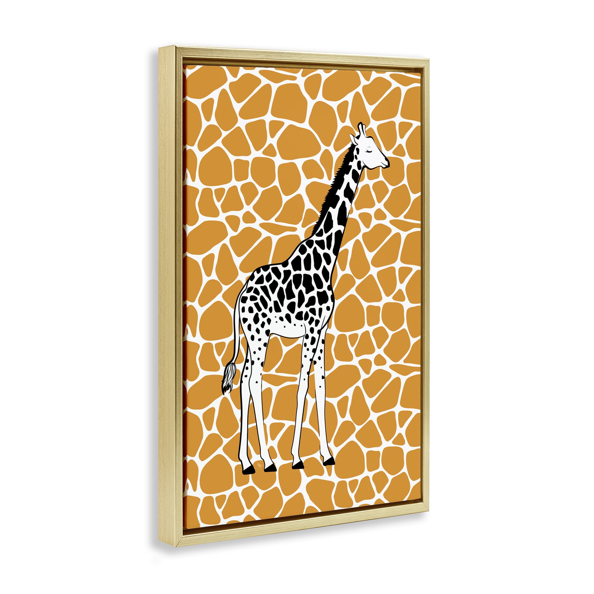 Stupell Industries Giraffe Spots Pattern Animals Painting Gold Floater Framed Canvas Art Print Wall Art, 21 x 31