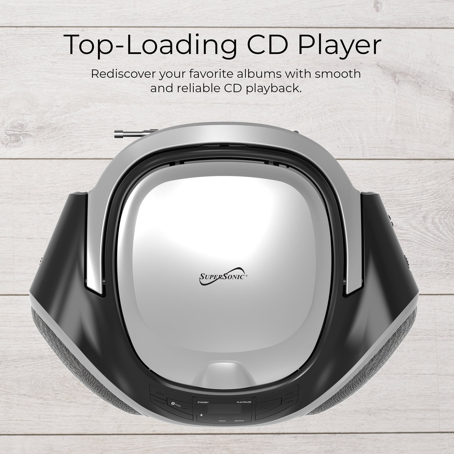 Supersonic SC-726BT Portable CD Player, Bluetooth, AM/FM Radio, LED Display, AC/DC Power, Silver