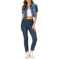 thumbnail image 2 of DARING DIVA Women's Short Sleeves Crop Button Down Denim Jacket S Blue, 2 of 6