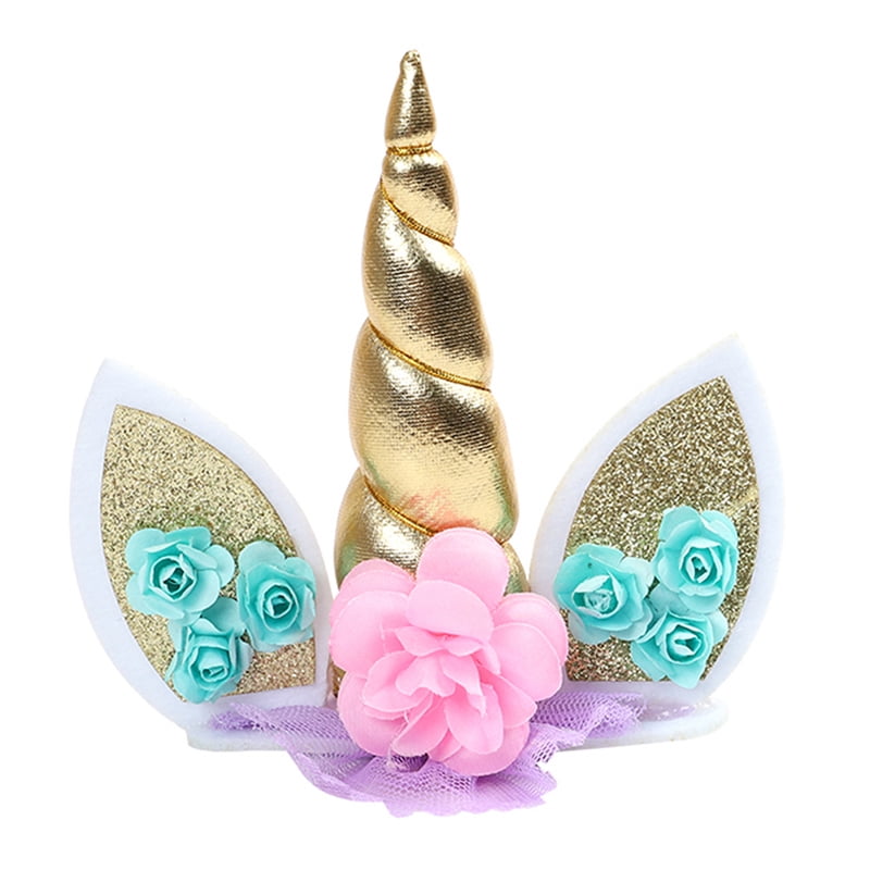 magecrux 1pc unicorn birthday cake decor topper cute horn ears flower party ornament prop walmart com