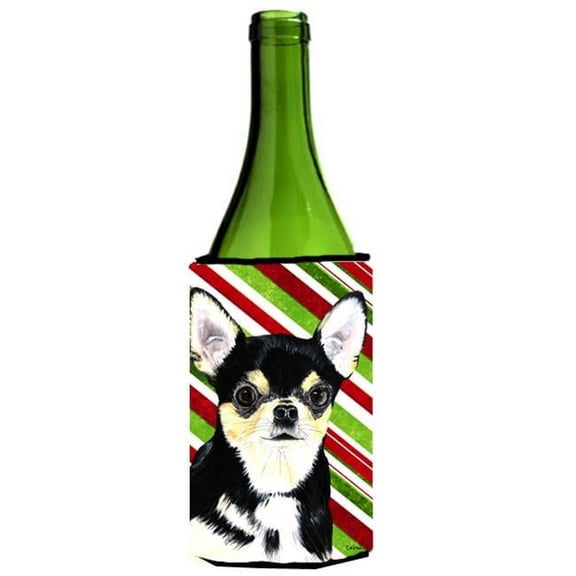 Chihuahua Candy Cane Holiday Christmas Wine bottle sleeve Hugger - 24 oz.