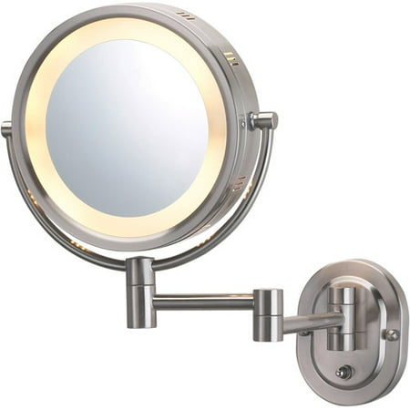 Jerdon HL65ND 8-Inch Lighted Direct Wire Wall Mount Mirror with 5x Magnification, Nickel