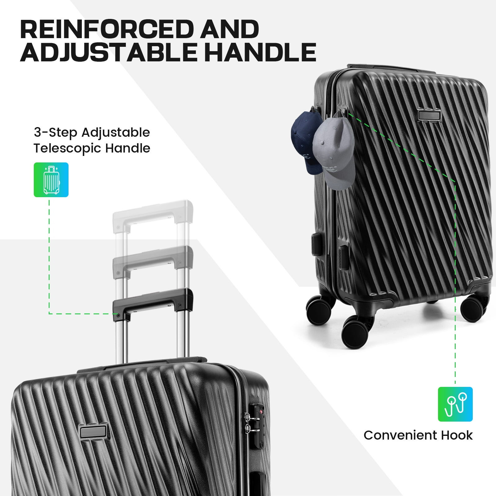 SANOPY TSA Lock & Expandable Design (20”+24”+28”) Family & Travel Approved! Ergonomic Handles