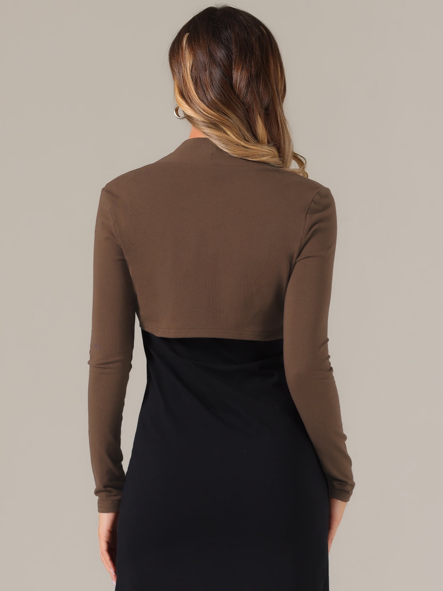 DARING DIVA Solid Color Long Sleeves Blouse M Dark Brown