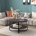 thumbnail image 2 of Coffee Table, Small Round Table with Storage Open Shelf, Round Modern Coffee Table Cocktail Table, Industrial Design with Crossed Leg, for Livingroom, Bedroom, Dorm, Brown, 2 of 7