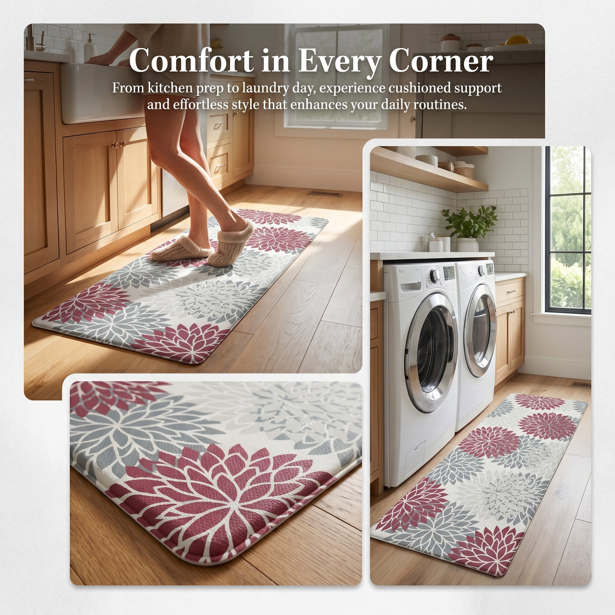 Unique Bargains Ergonomic Kitchen Mats Red 47" x 17"