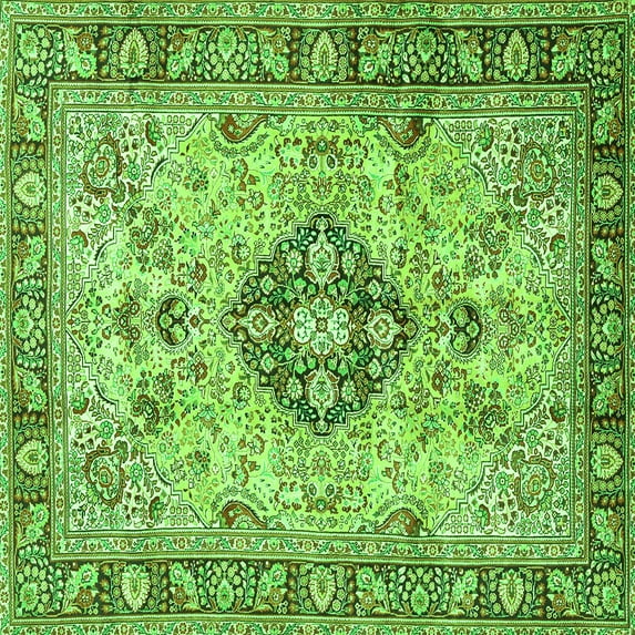 Ahgly Company Indoor Square Medallion Green Traditional Area Rugs, 7' Square