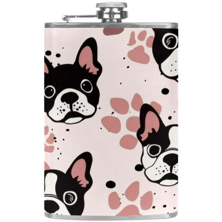 

josid Dog Pattern 3.6x6in Stainless Steel Small Flask Leak-Proof Stainless Steel Construction Wrapped in Premium Two-Layer Leather Nano-Printed Design 227ml Capacity