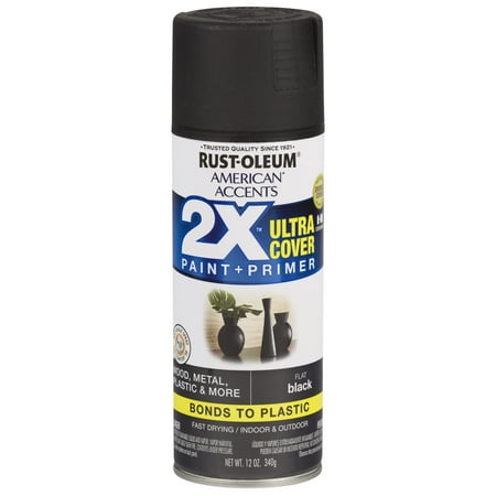 (3 Pack) Rust-Oleum American Accents Ultra Cover 2X Flat Black Spray Paint and Primer in 1, 12