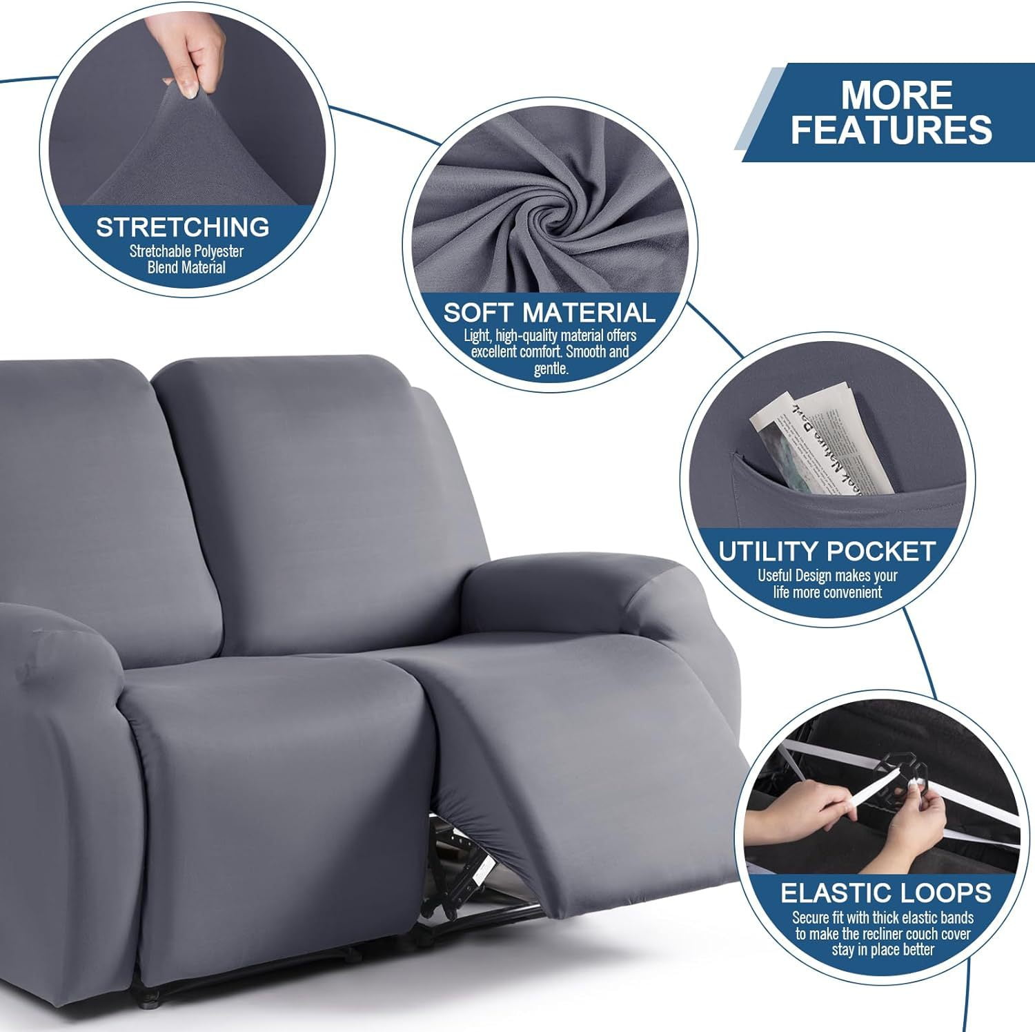Namzi Couch Cover Jacquard Stretch Sofa Covers Reclining Chair Cover for Living Room Sofa Easy Fit Washable Furniture Sofa Protector 2 seat (Dark Blue)