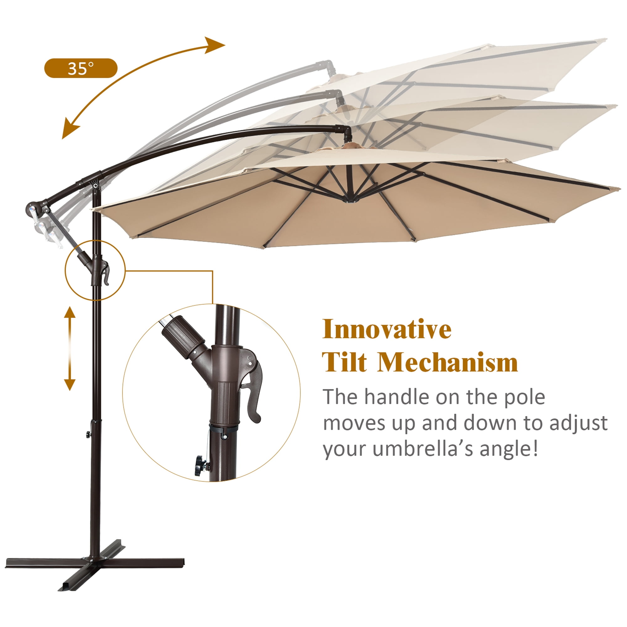 Gymax 10 ft Patio Cantilever Offset Umbrella Yard Garden Outdoor w/ 8 Ribs Beige