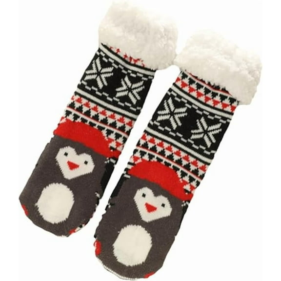 Cute Animal Ultra-thick Slipper Home Socks, Women's Fuzzy Slipper Socks, Grippers Non Slip Soft Cozy Fleece Lining(Penguin)