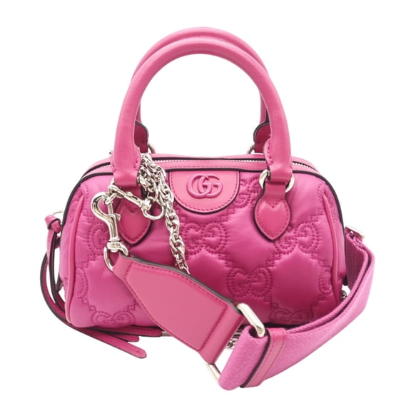 Pre-Owned GUCCI GG Matelasse Nylon Mini Boston Bag 702251, 2-way Handbag, Pink, Nylon, Women's