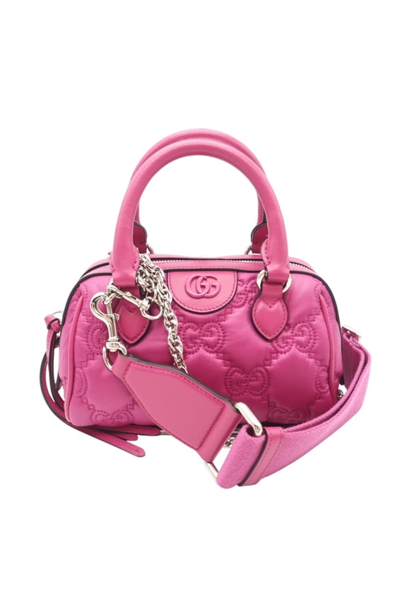 Pre-Owned GUCCI GG Matelasse Nylon Mini Boston Bag 702251, 2-way Handbag, Pink, Nylon, Women's