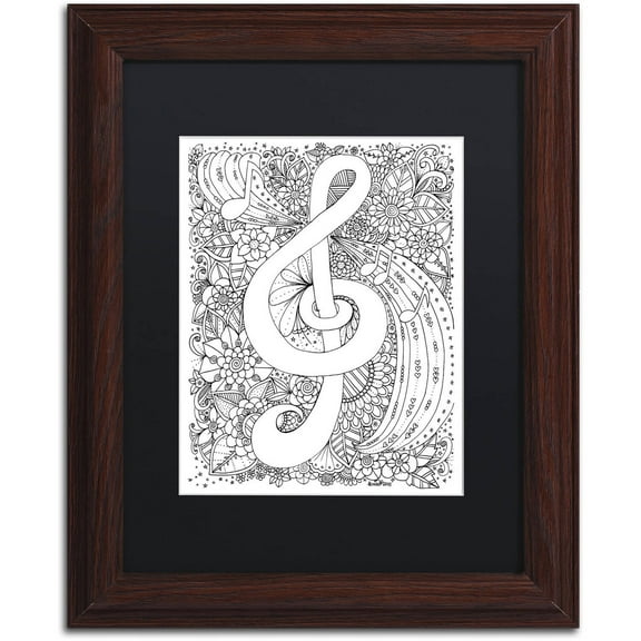 Trademark Fine Art "J-Clef Doodle" Canvas Art by KCDoodleArt Black Matte, Wood Frame