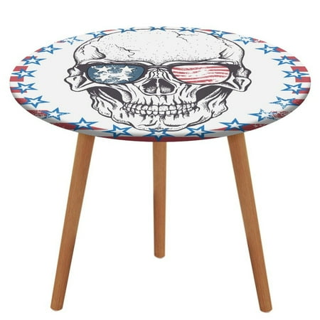 

Bybiment Round Fitted Tablecloth with Elastic Edge Face Skull Sunglasses Usa Decorative Tablecloth Table Cover 51 Inch