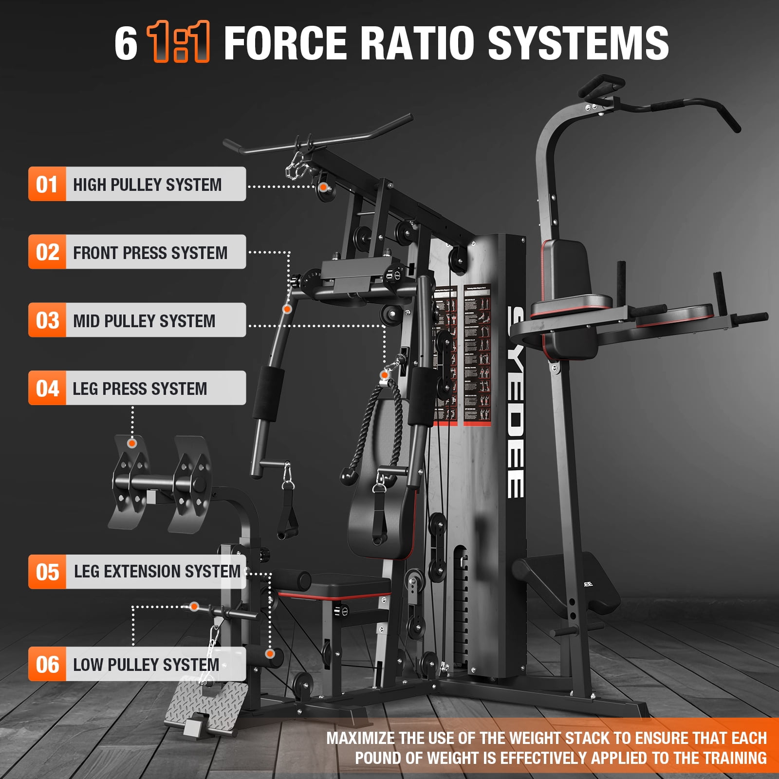 Syedee Home Gym Station, Workout Station With 150LBS Weight Stack, Home Gym Equipment With Power Tower for All Body Training