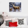 thumbnail image 3 of Chilfamy  Blue Vintage Animal Deer Pictures Home Decor Winter Wolf Wildlife Canvas Printed Oil Painting Wall Art for Living Dining Room Decorations Modern Framed 20x16 Inch, 3 of 3
