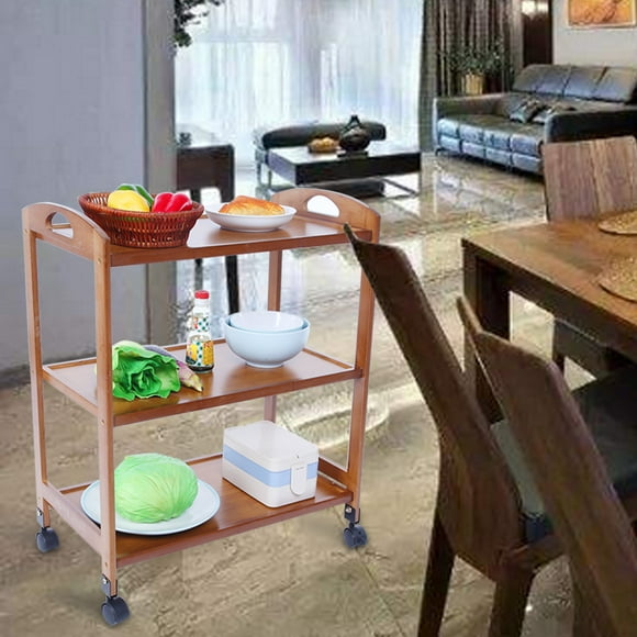 Rolling Kitchen Cart, 3 Tier Moveable Kitchen Trolley, Kitchen Cart Rolling Storage Rack, Kitchen Organizer, Butcher Block Table, Kitchen Island Cart with 4 Wheels for Home Kitchen