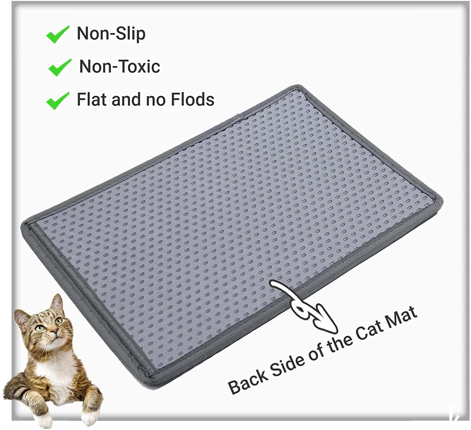YAOXI Pet Cat Litter Mat,Extra Large Size, Silicone Non-Slip Waterproof Cat  Litter Trapping Mats Pet Table Food Mats for Cat and Dog Bowls,60 x 90 cm  (Grey)