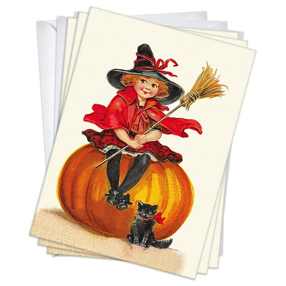 Young Witch Halloween Greeting Cards | 3 Pack Set (5x7)