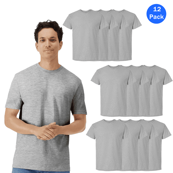 Gildan Men's Short Sleeve T-Shirt, Crew Neck Light Cotton Sport Grey Classic fit Tee, 12 Pack, S