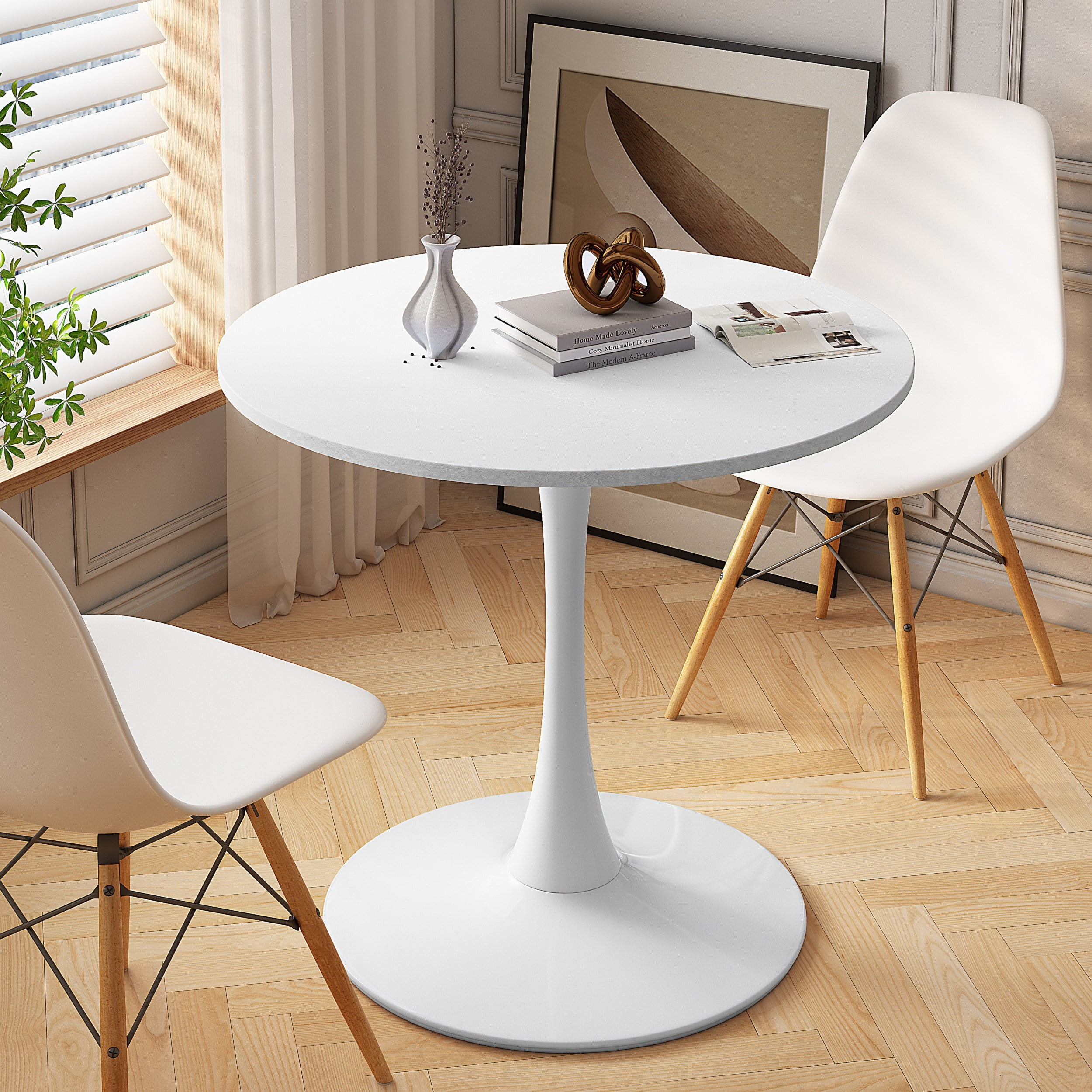 32"Modern Round Dining Table with Round MDF Table Top,Metal Base Dining