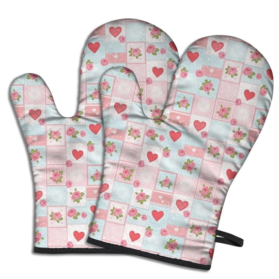Pioneer Flower Floral Print Pattern Oven Mitt 2-Pack Set, Heat Resistant Kitchen Gloves, 7.7" X 12"