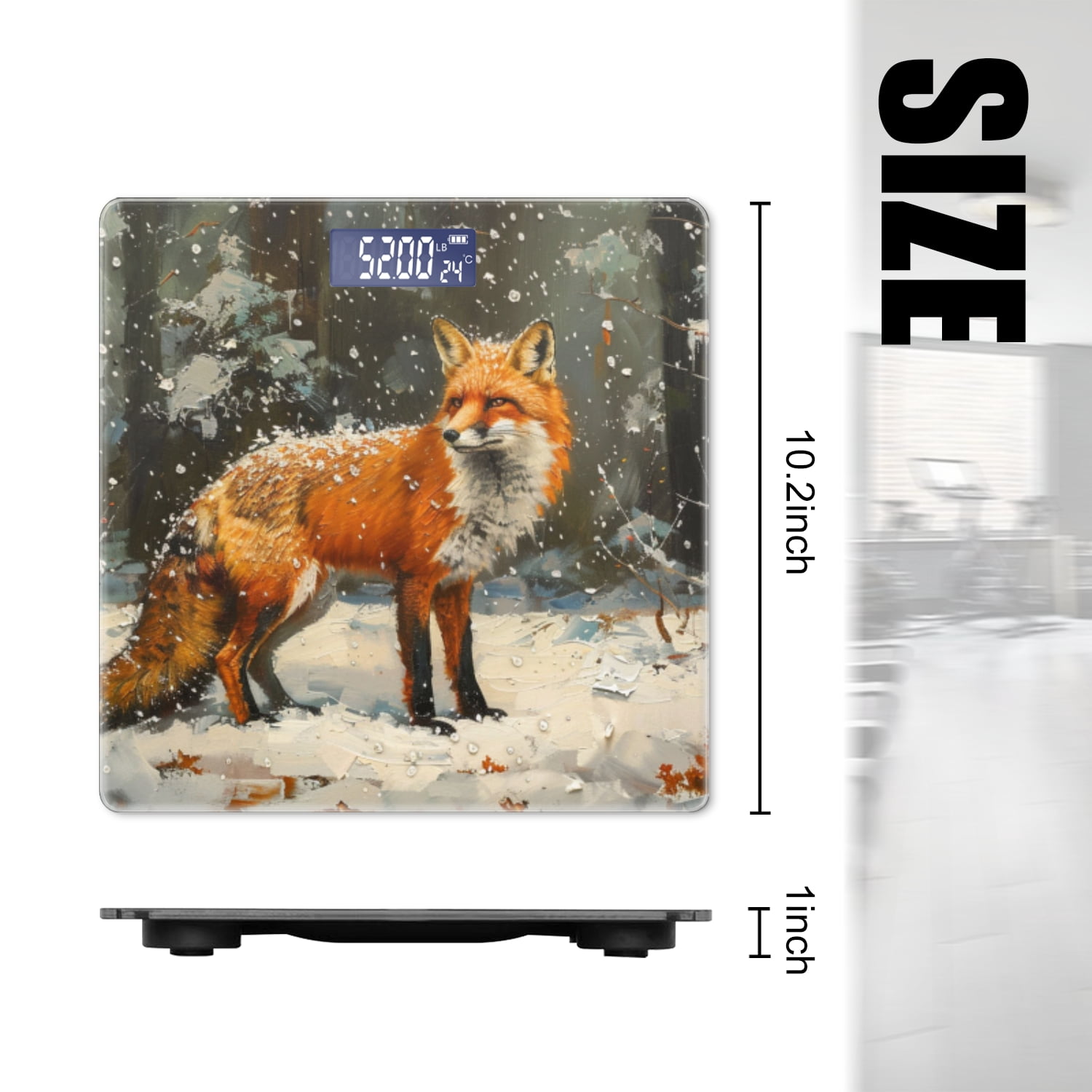 High Precision Body Weight Scale Smart Bathroom Scales with Large LCD Display(400lbs),Decorative for Bedroom-Fox In The Snow With Forest Background