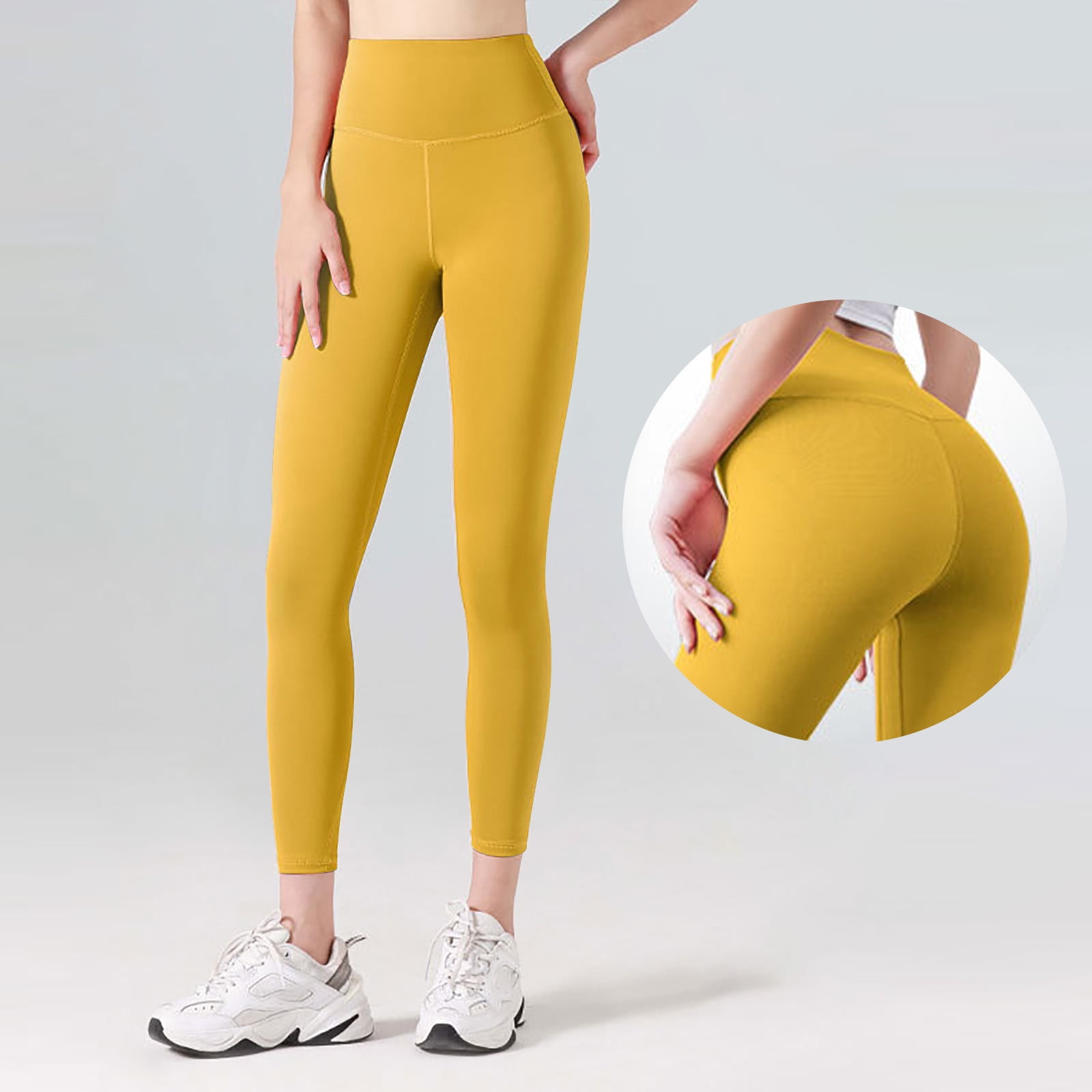 Ediodpoh Women s Lifting Exercise Fitness Running High Waist Yoga Pants Leggings For Women Yellow L