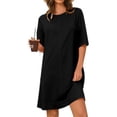 thumbnail image 5 of YanTaoRuo Women's Casual Tee Shirt Dress, Half Sleeve Crew Neck Straight Short Dress, Summer Dresses for Women 2025, Womens Mini Dress *Black~ S, 5 of 8