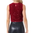thumbnail image 3 of INSPIRAR CHIC Top sin mangas de lentejuelas para mujeres, blusa corta de cuello redondo, brillante y chispeante, para fiestas y salidas nocturnas, color rojo M, 3 of 6