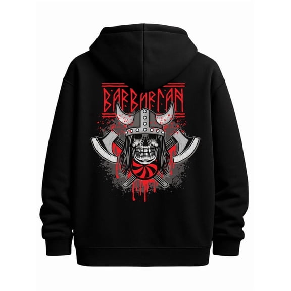 Viking Warrior funny hoodies fire skeleton for men machine washable black Casual Classic Design Pullover Hooded Sweatshirt Streetwear For Winter Fall, As Gift christian 3d fire